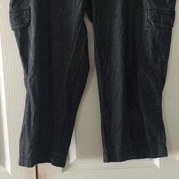 Merona Womens Cotton Cargo Pockets Fit 4  Dark Denim Blue Jean Capris Sz 16 - Picture 2 of 6